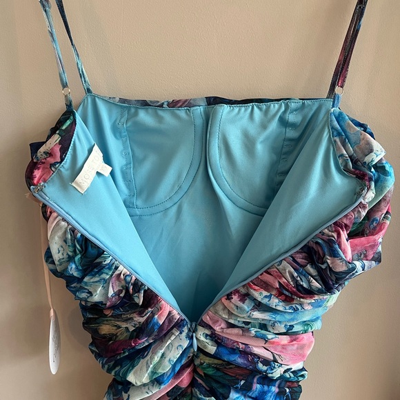 Mariana Ruched Mini Dress in Blue/Multi by MORE TO COME - Picture 4 of 5